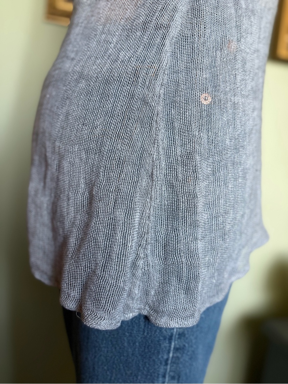 Eileen Fisher Gray Silver Mesh Linen Henley Tank Top Womans Size S Minimalist - Picture 8 of 16